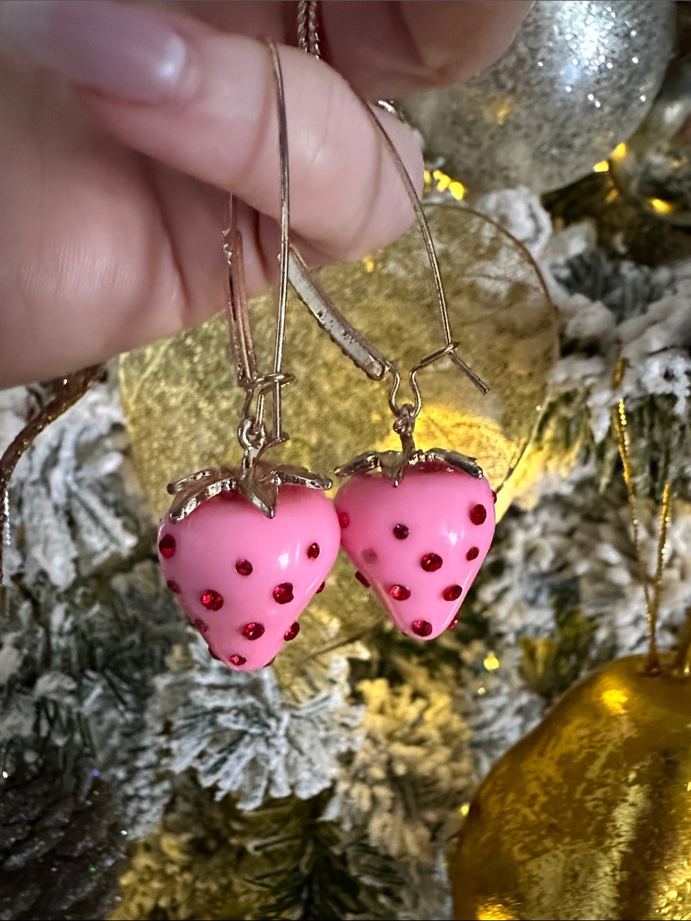 Betsey Johnson Pink Strawberry Drop Earrings - Picture 3 of 5